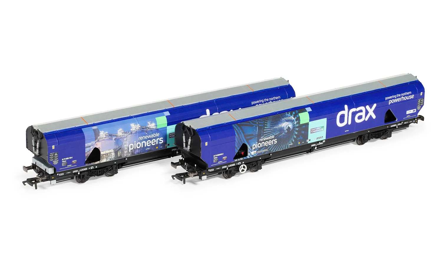 HORNBY R60177A DRAX BIOMASS WAGON PACK, 83700698083-8 & 83700698158-8